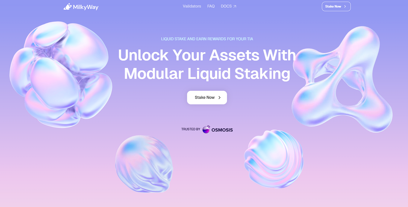 MilkyWay is a next-level liquid staking and restaking platform that will go a long way in providing various staking service types to the Cosmos, Celestia, Ethereum, and Initia ecosystems moving forward. (Image Credit: Google Celestia ($TIA) Airdrop Opportunity — A Step-By-Step Guide to MilkyWay Liquid Staking via Danny Fitzpatrick on Medium)