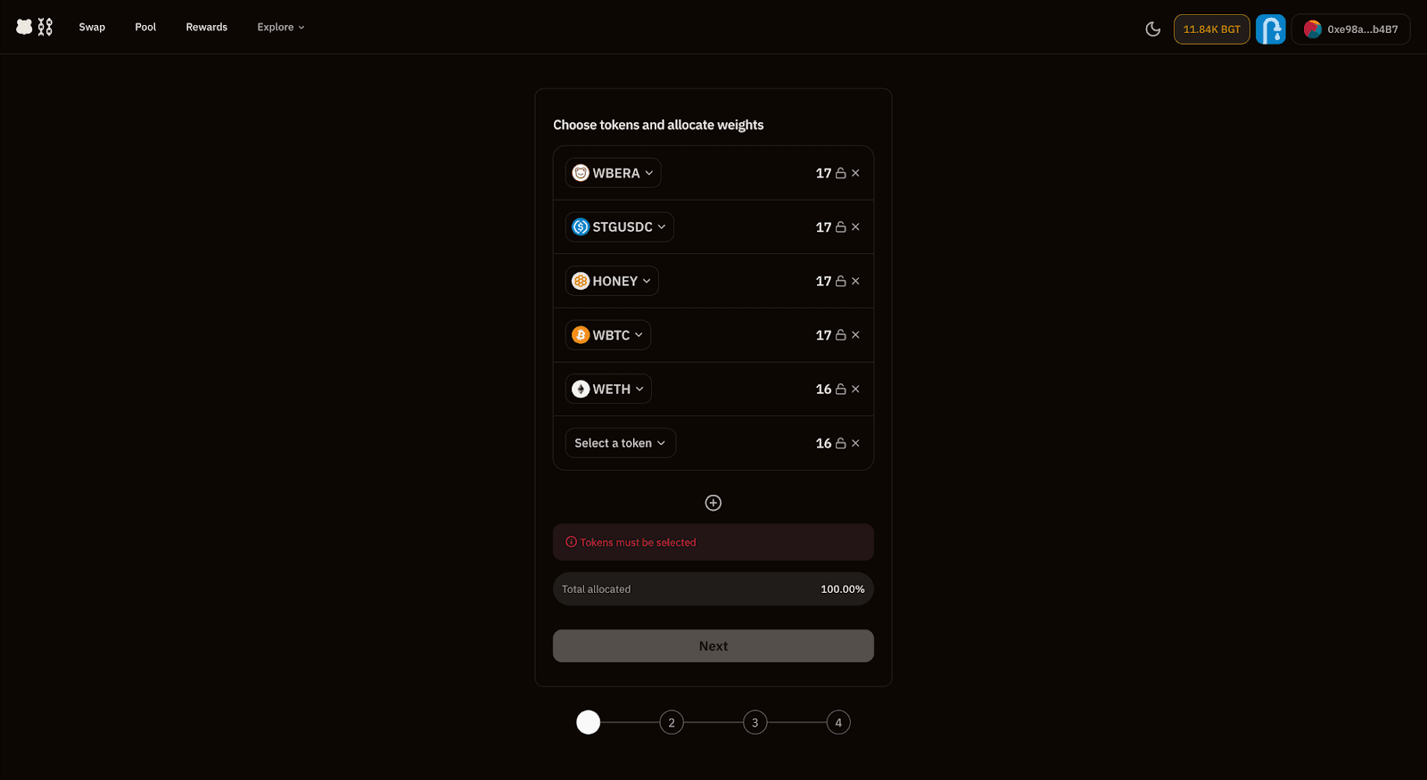 To create a liquidity pool on BEX simply click on the proper menu and select the asset you would like to use to create your pool. (Image Credit: BEX Pools via Berachain Documentation)